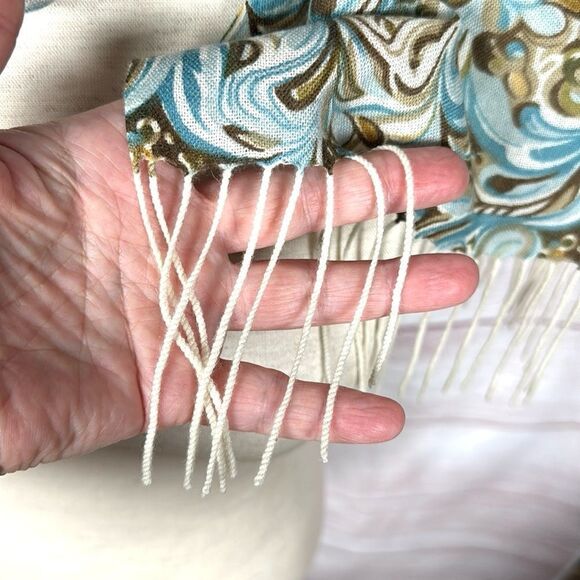 Precious Fibers Cashmere Oblong Scarf With Fringe Turquoise Brown Paisley - Picture 9 of 10